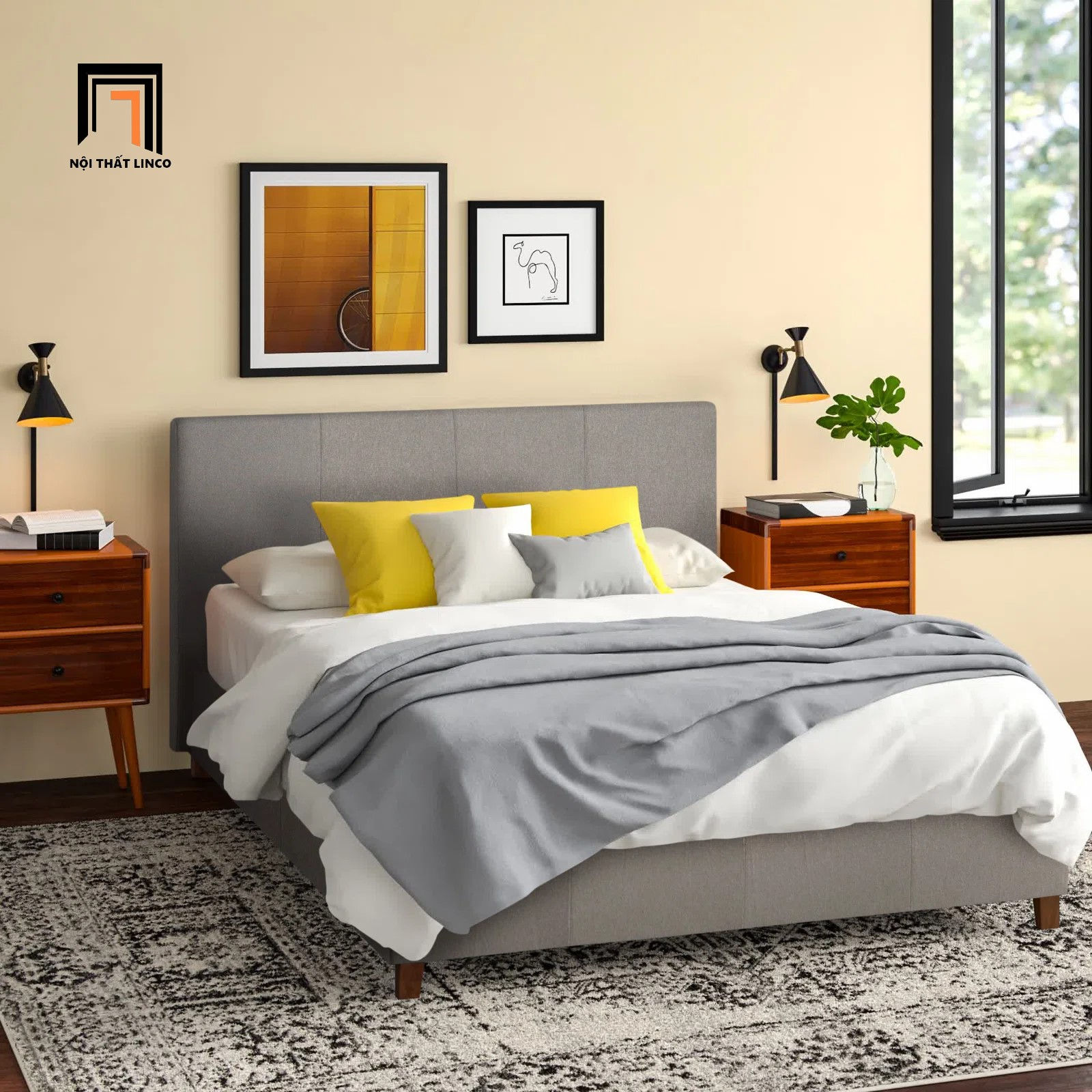 Giường ngủ 1m6 x 2m giá rẻ GN6 Hudspeth bọc vải mềm