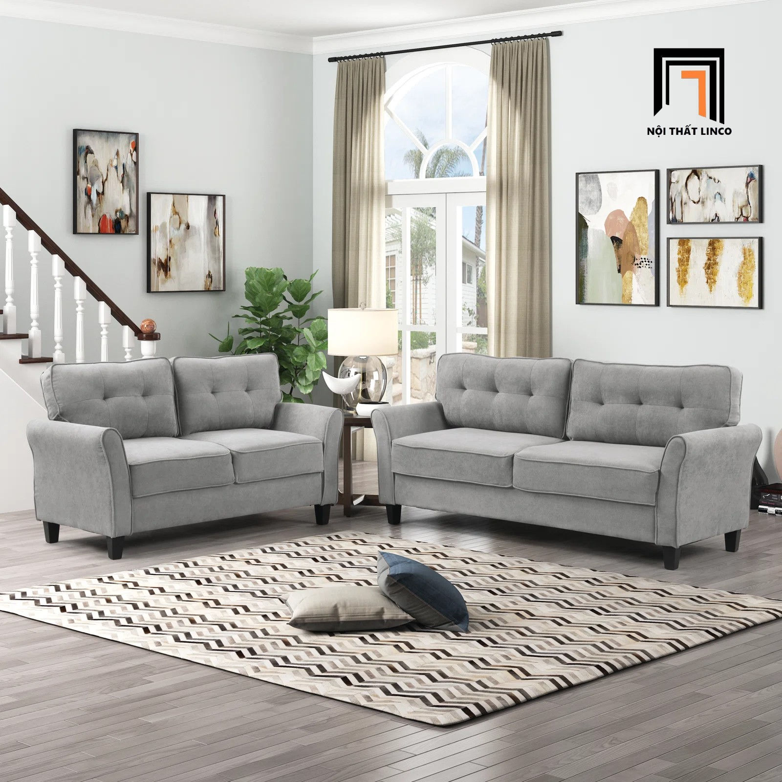 bộ ghế sofa xám trắng