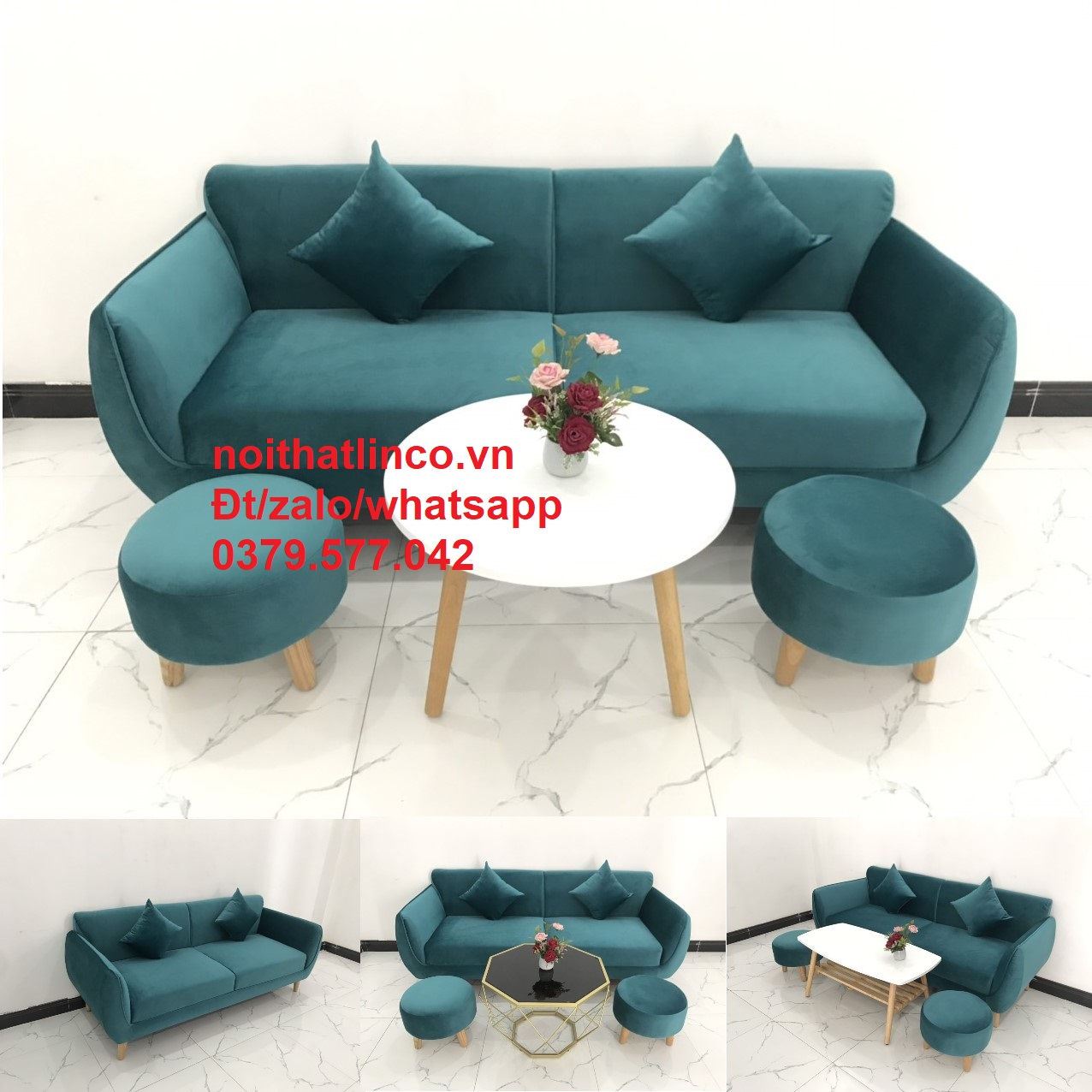 Bộ ghế sofa băng CV xanh lá vải nhung dài 1m9 nhỏ gọn