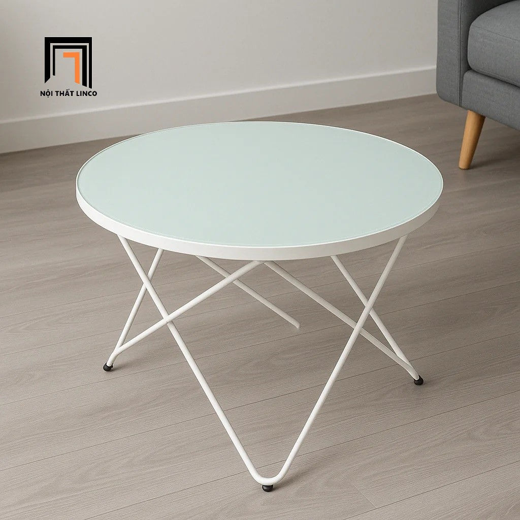 Bàn sofa giá rẻ màu trắng BTPK12 Zapoco đường kính 60cm