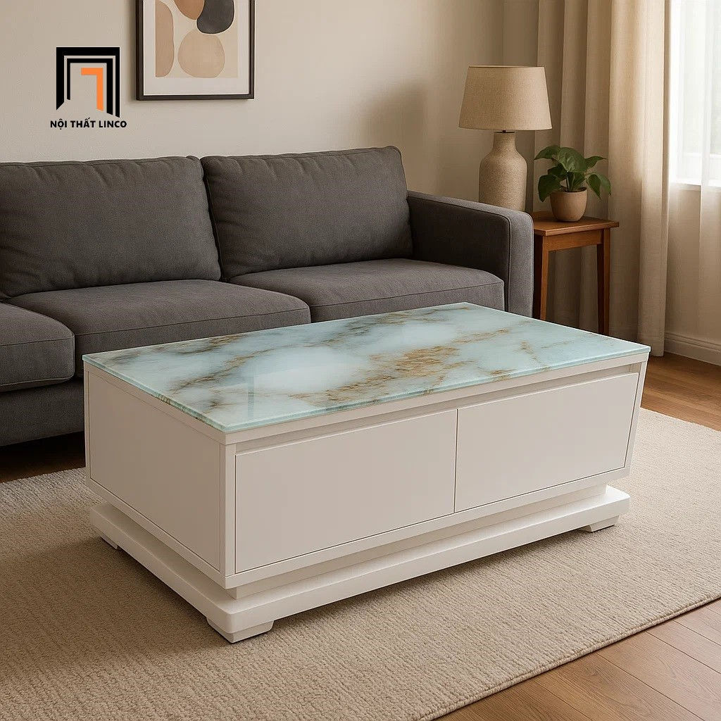 Bàn sofa hình hộp 1m x 50 BTPK98 Moden kính giả đá đẹp