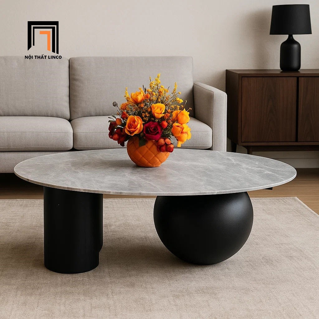 Bàn sofa mặt đá xám oval dài 1m BTPK70 Tulip cho sảnh chờ