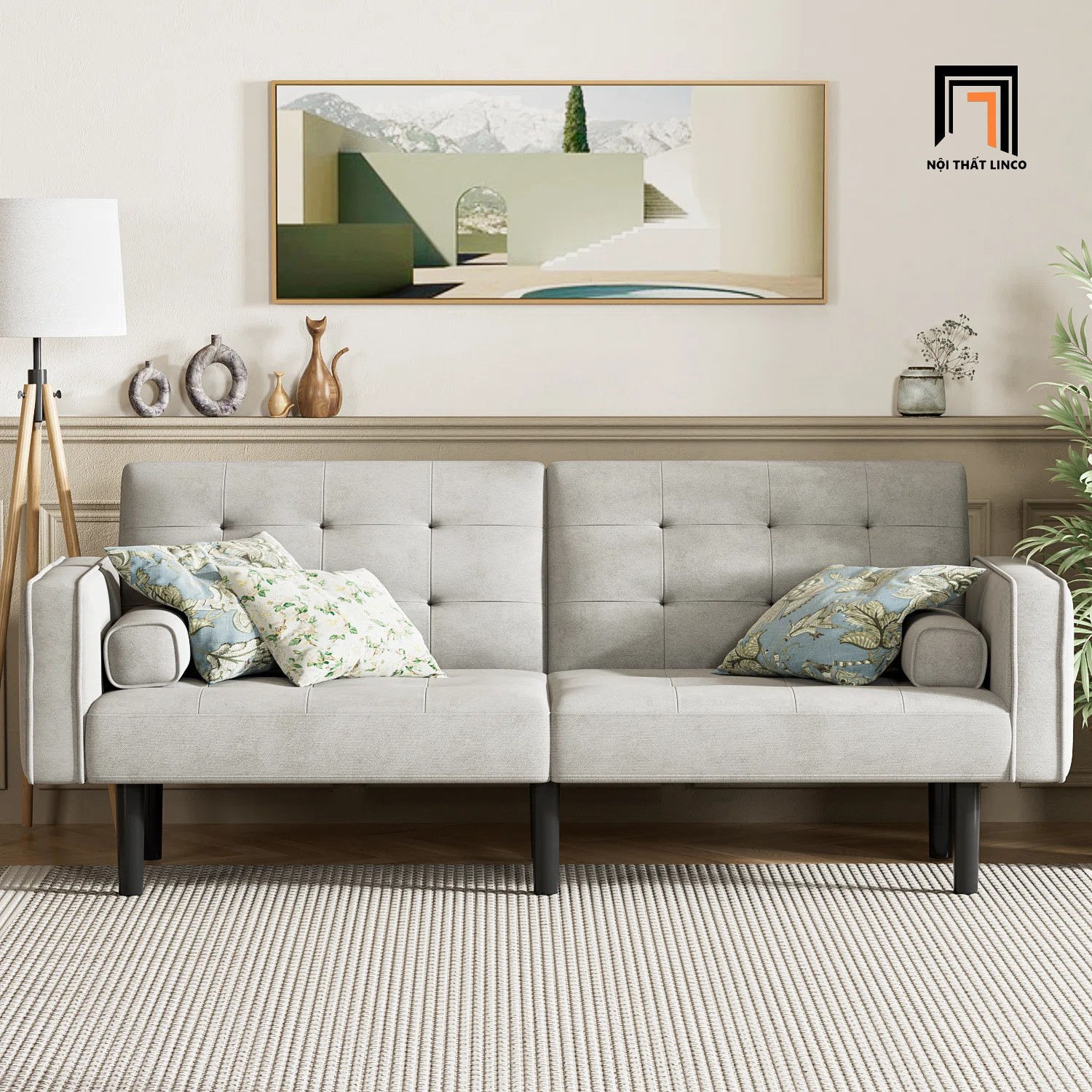 sofa giường xám trắng