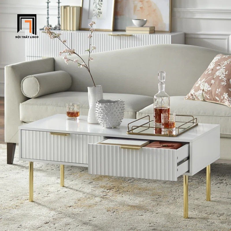 Hình thu nhỏ: Bàn sofa phòng khách sơn trắng BSF97 Bargem 2 hộc kéo