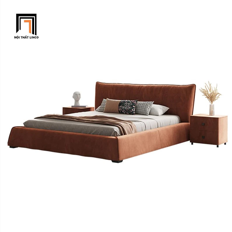 Hình thu nhỏ: Giường ngủ bọc da màu cam đất GN57 Elsie 1m6 cao cấp