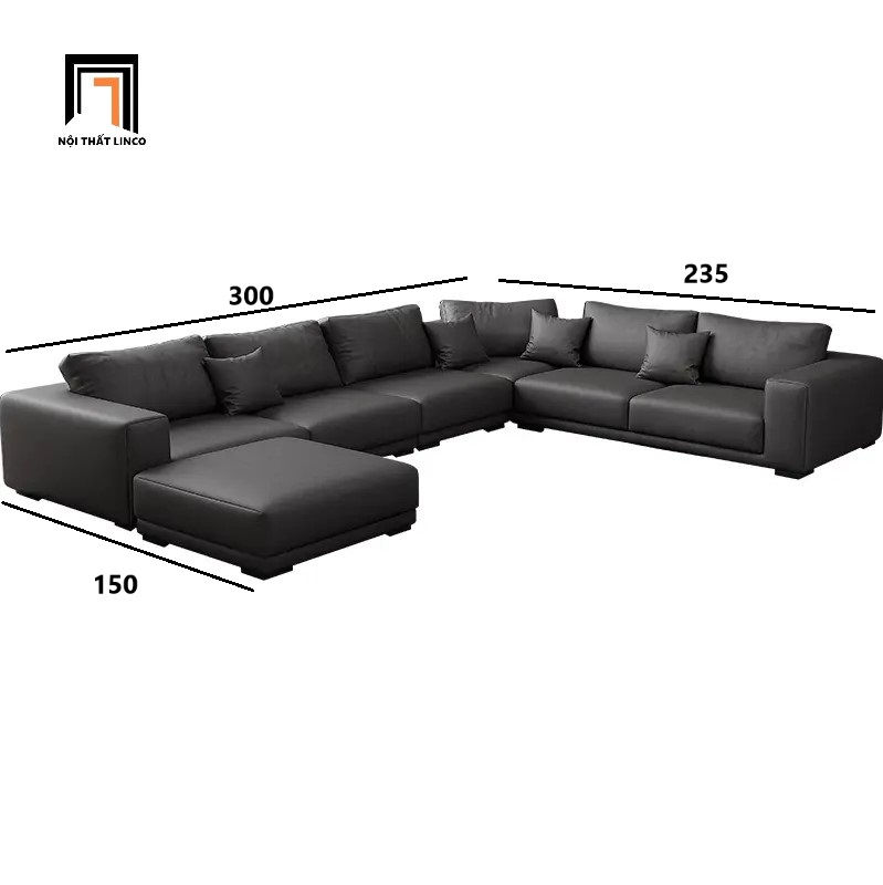 Hình thu nhỏ: Bộ ghế sofa chữ U sang trọng U23 Paulina 3m da giả xám đen