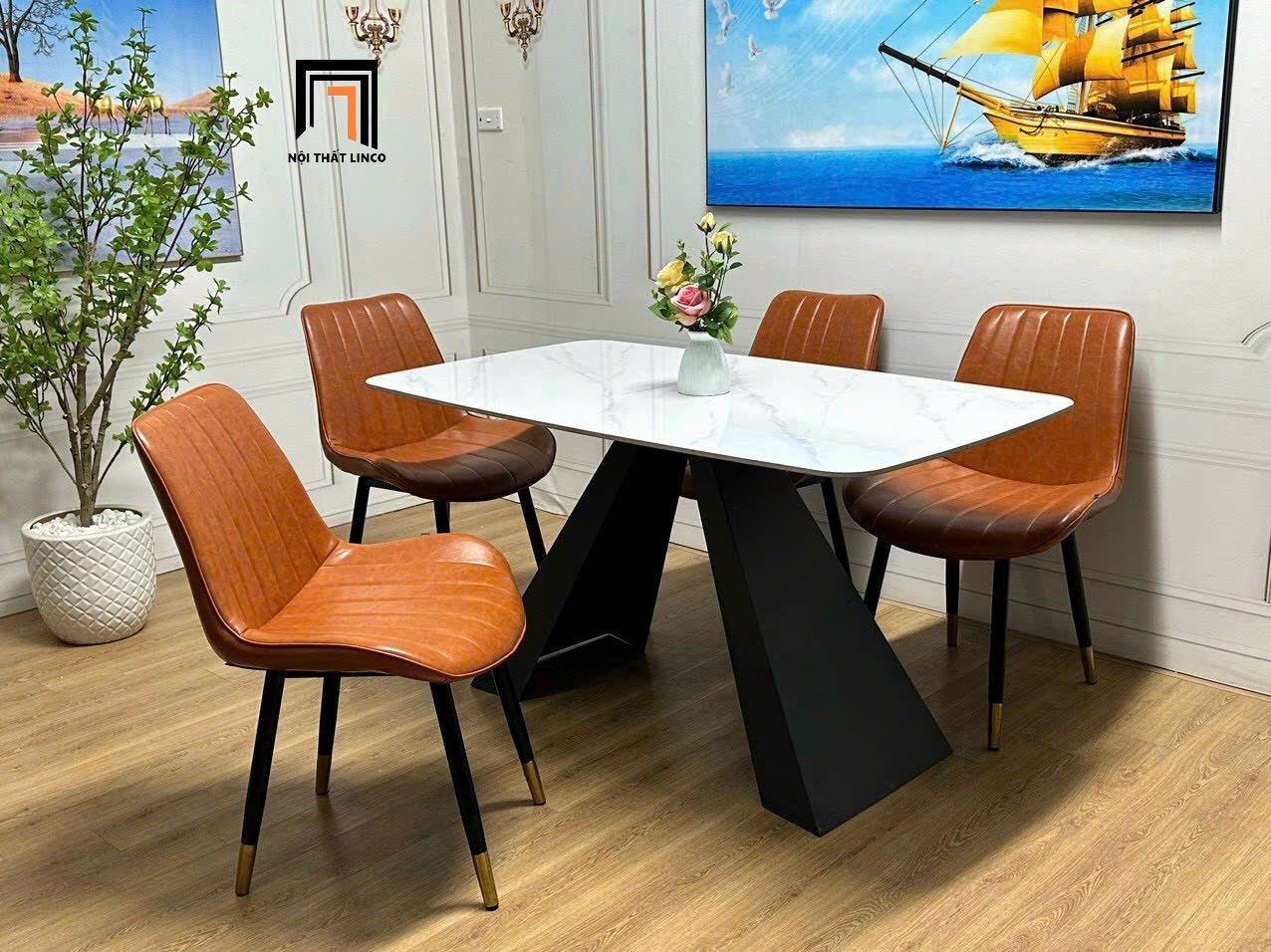 Bộ bàn ăn mặt đá hiện đại 25-BAD4-G3-B5 dài 1m2 4 ghế