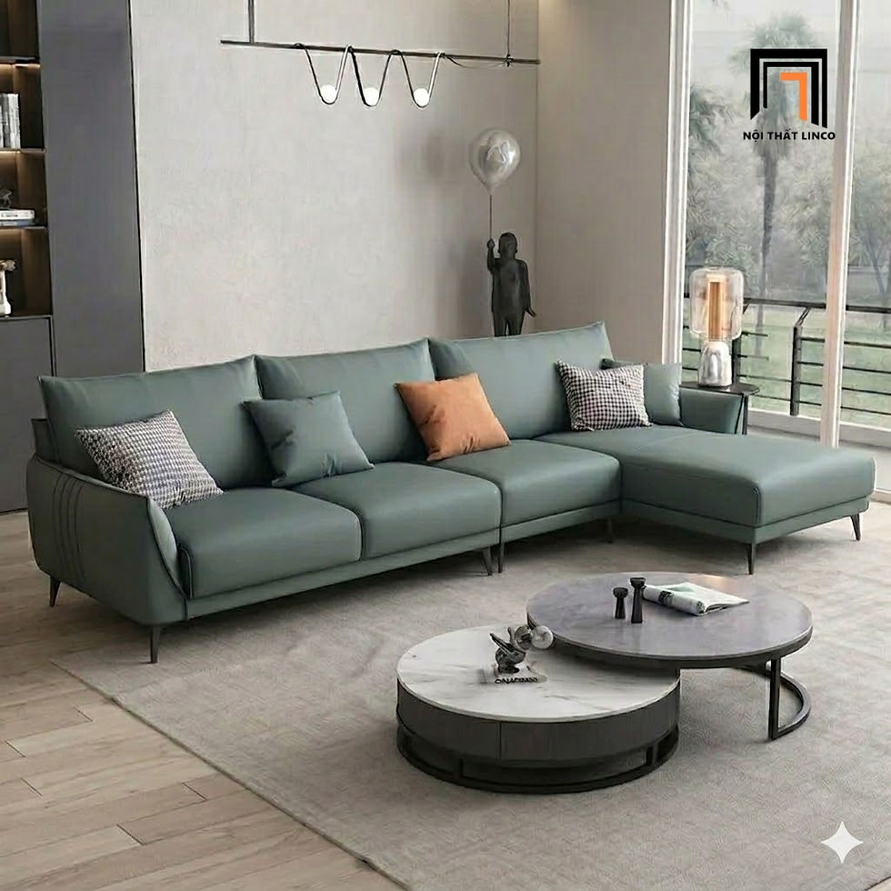 Hình thu nhỏ: Bộ ghế sofa U da xanh lá UT82 Noha dài 3m4 diện tích lớn