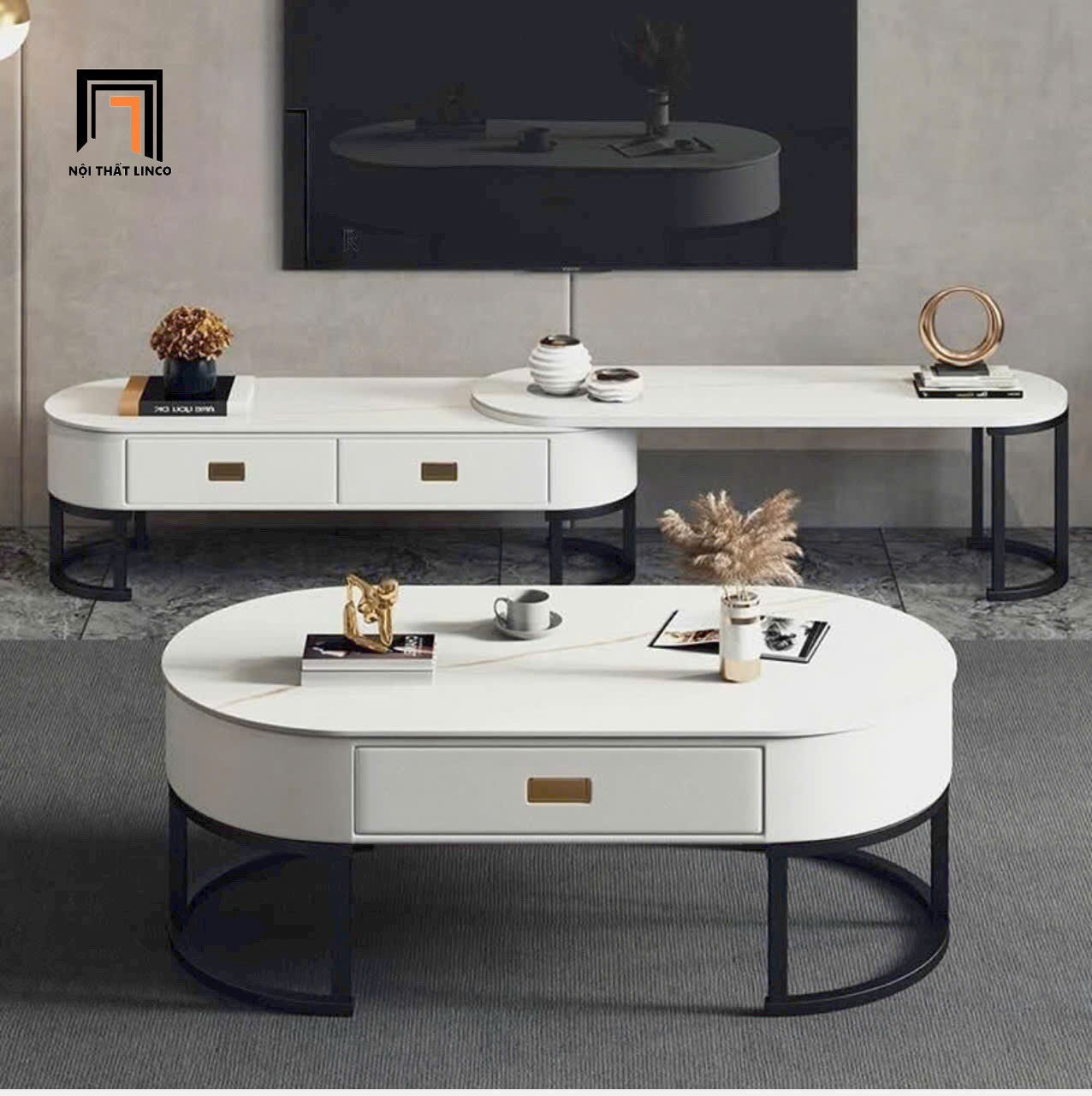 Bàn sofa mặt đá oval 1m x 50 BTPK47 Solise phòng khách