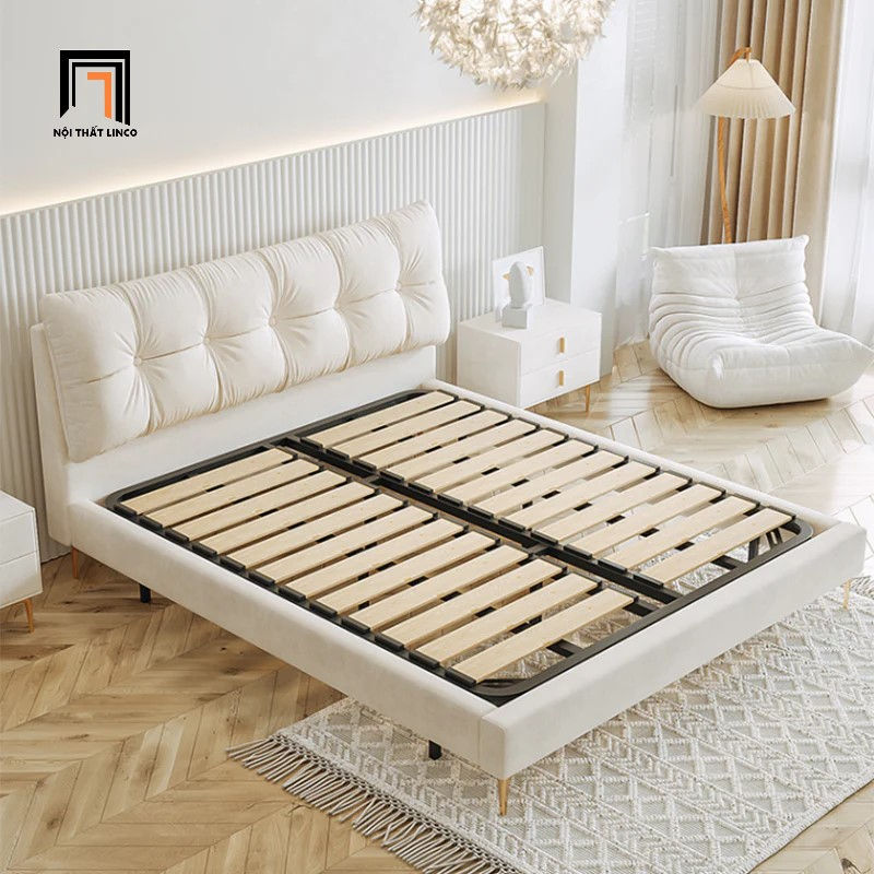 Hình thu nhỏ: Giường ngủ vải nỉ nhung màu kem GN82 Sangro chân inox