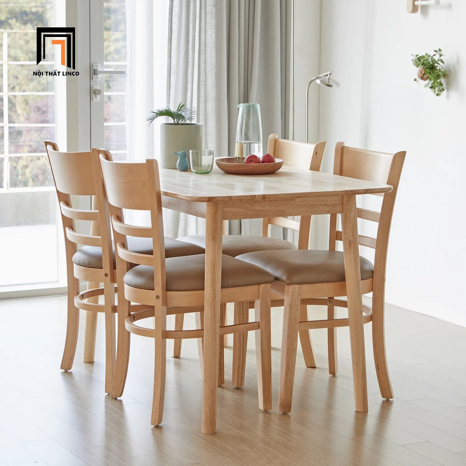 Bộ bàn ghế ăn 1-KH4-G02-B108-go dài 1m2 4 ghế gỗ giá rẻ