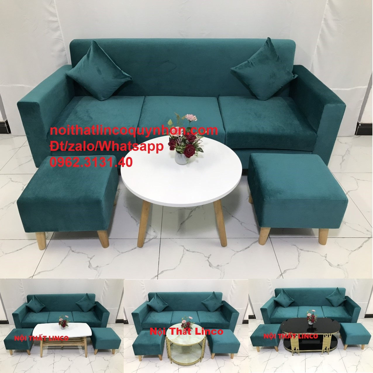 Bộ bàn ghế sopha SFB05 sofa băng văng xanh lá giá rẻ