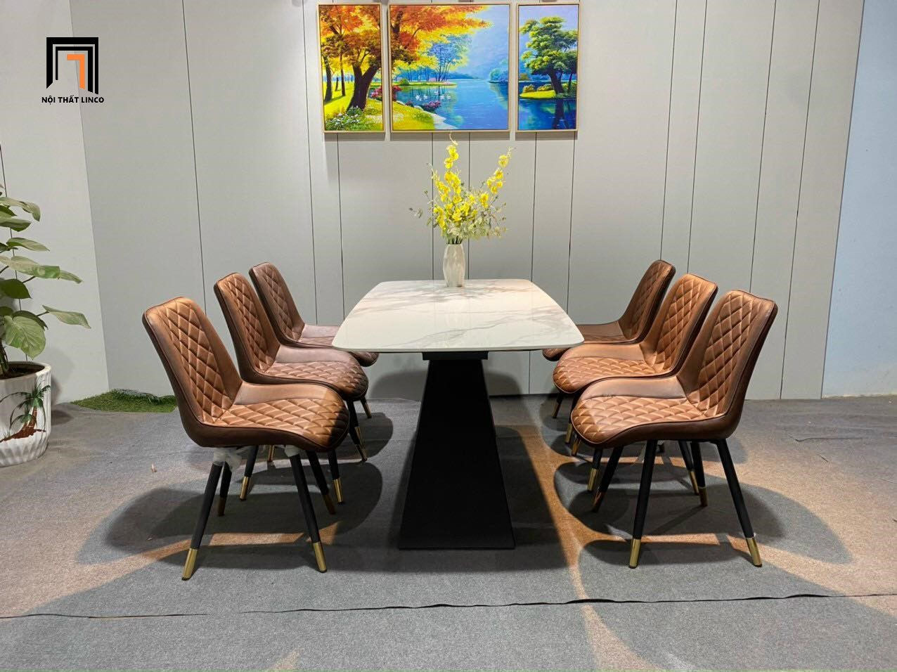Bộ bàn ăn gia đình 6 người 46-BAD6-G4-B5 mặt đá nhập