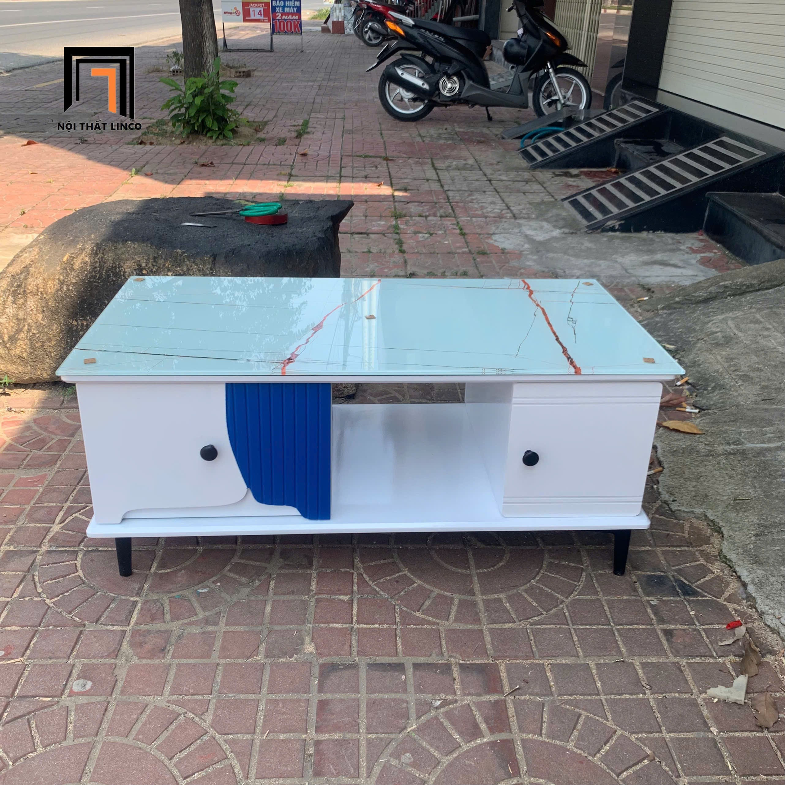 Bàn sofa 1m x 50 gia đình BTPK26 Balam mặt kính giả đá