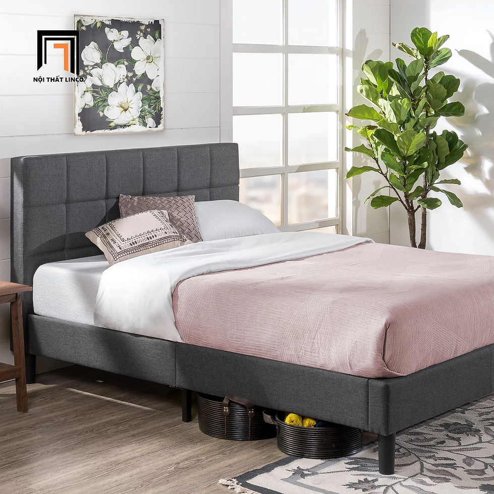 Hình thu nhỏ: Giường ngủ vải nỉ xám 1m6 x 2m GN10 Summons giá rẻ