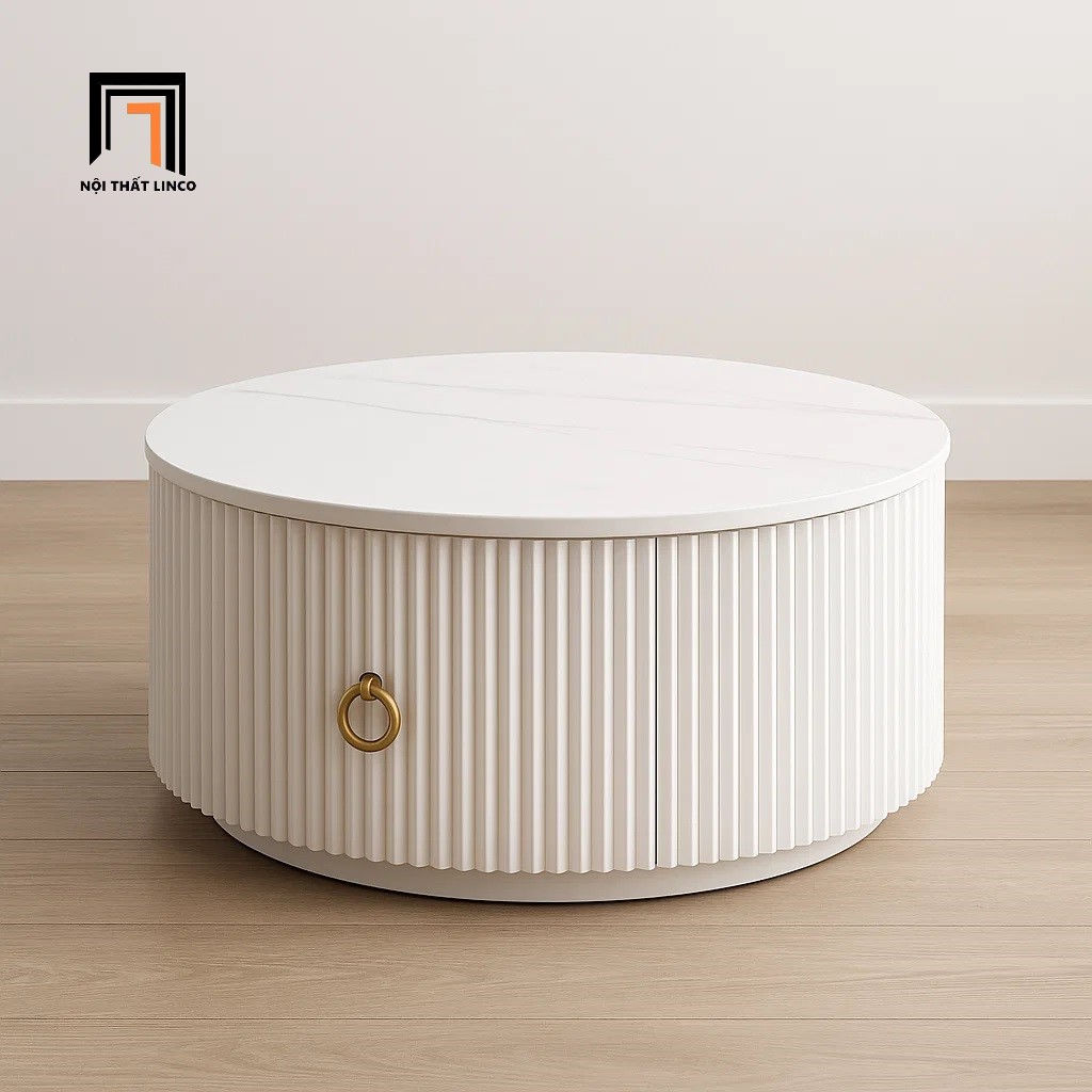 Bàn trà hộc kéo đá tròn 60 BTPK74 Langley cho shop tiệm