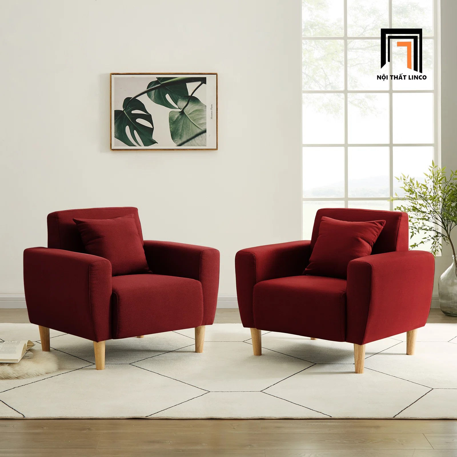 Ghế sofa đơn màu đỏ đô DT2 Zaro nhỏ gọn cho gia đình
