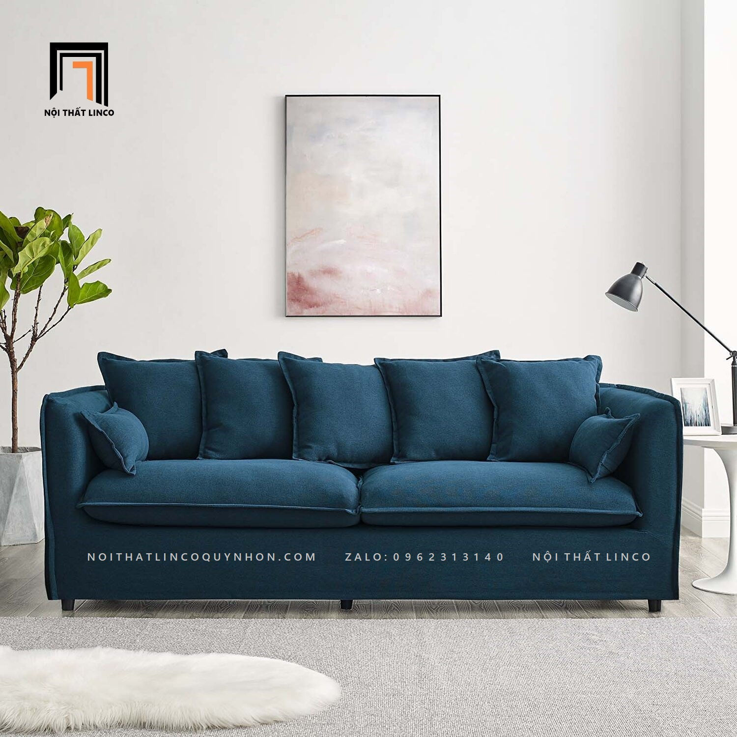 Ghế sofa băng BT109 Azure màu xanh đậm vải bố cotton