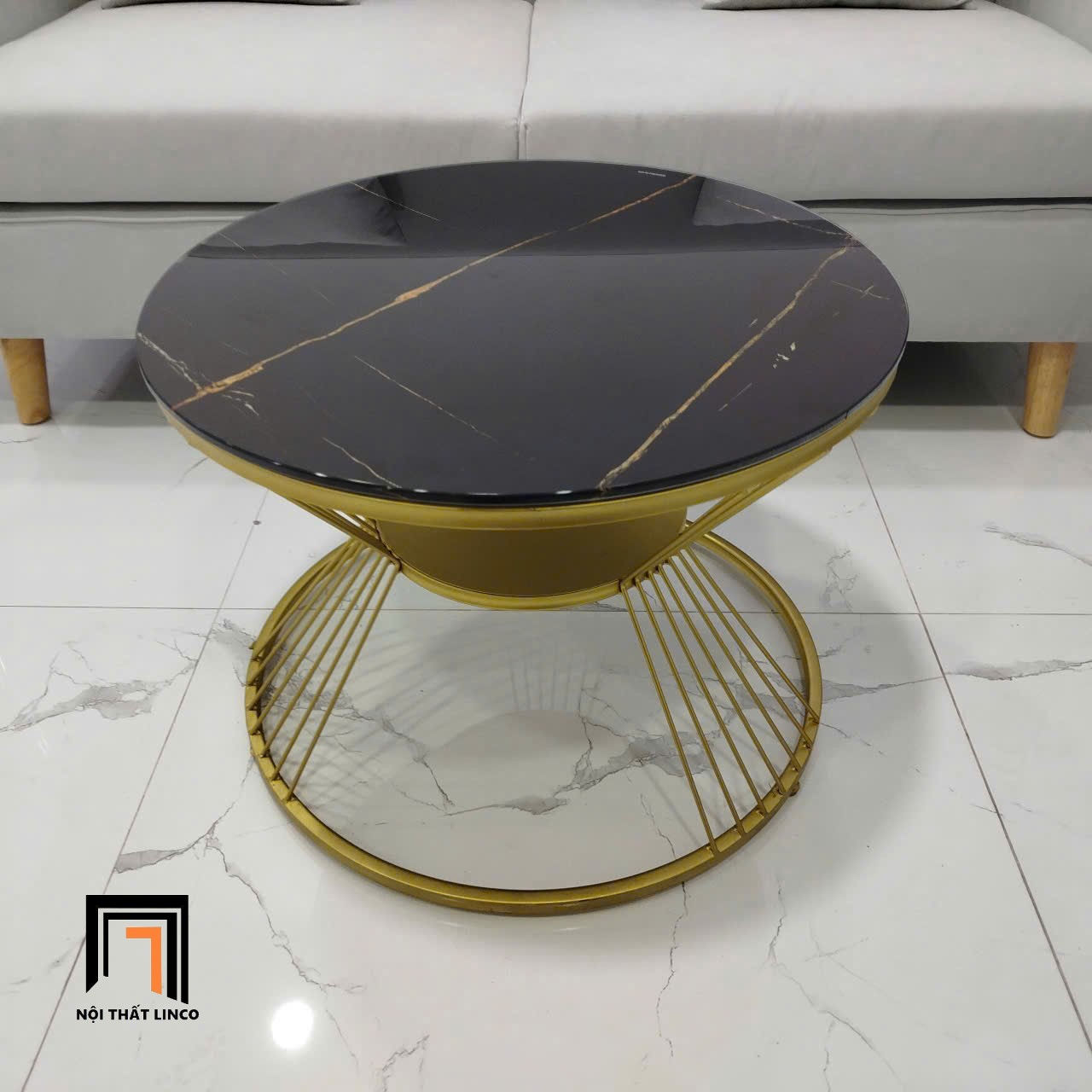 Bàn trà mặt kính tròn giả đá BTPK13 Sava 60 cho văn phòng