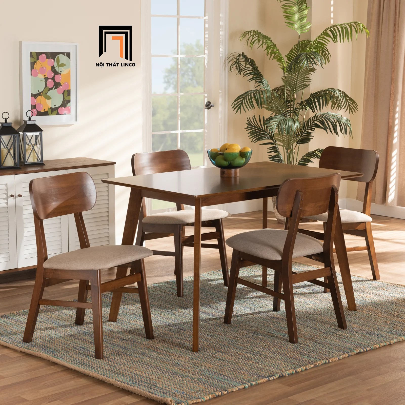 Bộ bàn ăn 4 ghế xinh xắn 45-KH4-G17-B107 mặt ngồi nệm