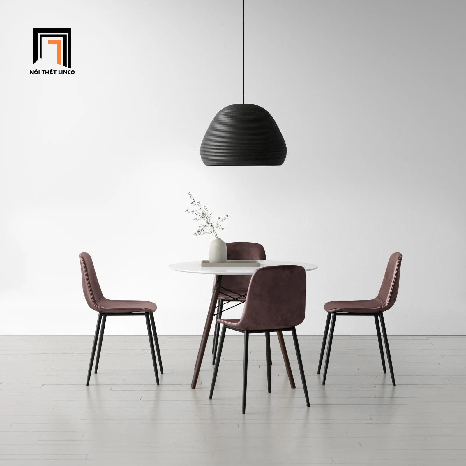 Bộ bàn ăn hình tròn 4 ghế giả da 5-OC4-GCF9-B2 xinh xắn