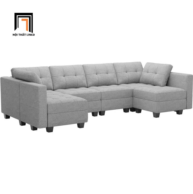 Hình thu nhỏ: Bộ ghế sofa U dài 3m UT12 Teangela màu xám trắng vải nỉ