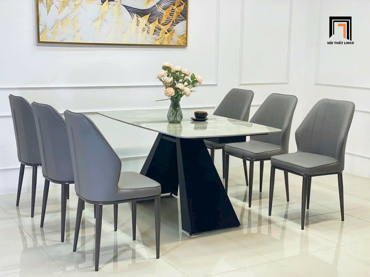Set bàn ghế ăn phòng bếp 56-BAD6-G44-B5 mặt đá ceramic