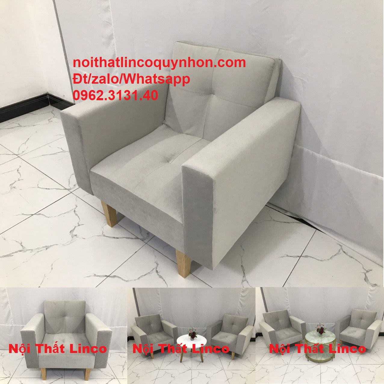 Ghế đơn sofa xám khói mini nhỏ phòng khách 1 người ngồi