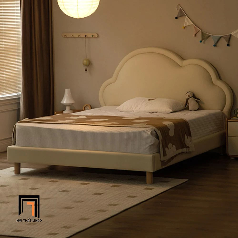 Giường ngủ da giả trắng kem GN38 Dillian 1m6 x 2m xinh xắn
