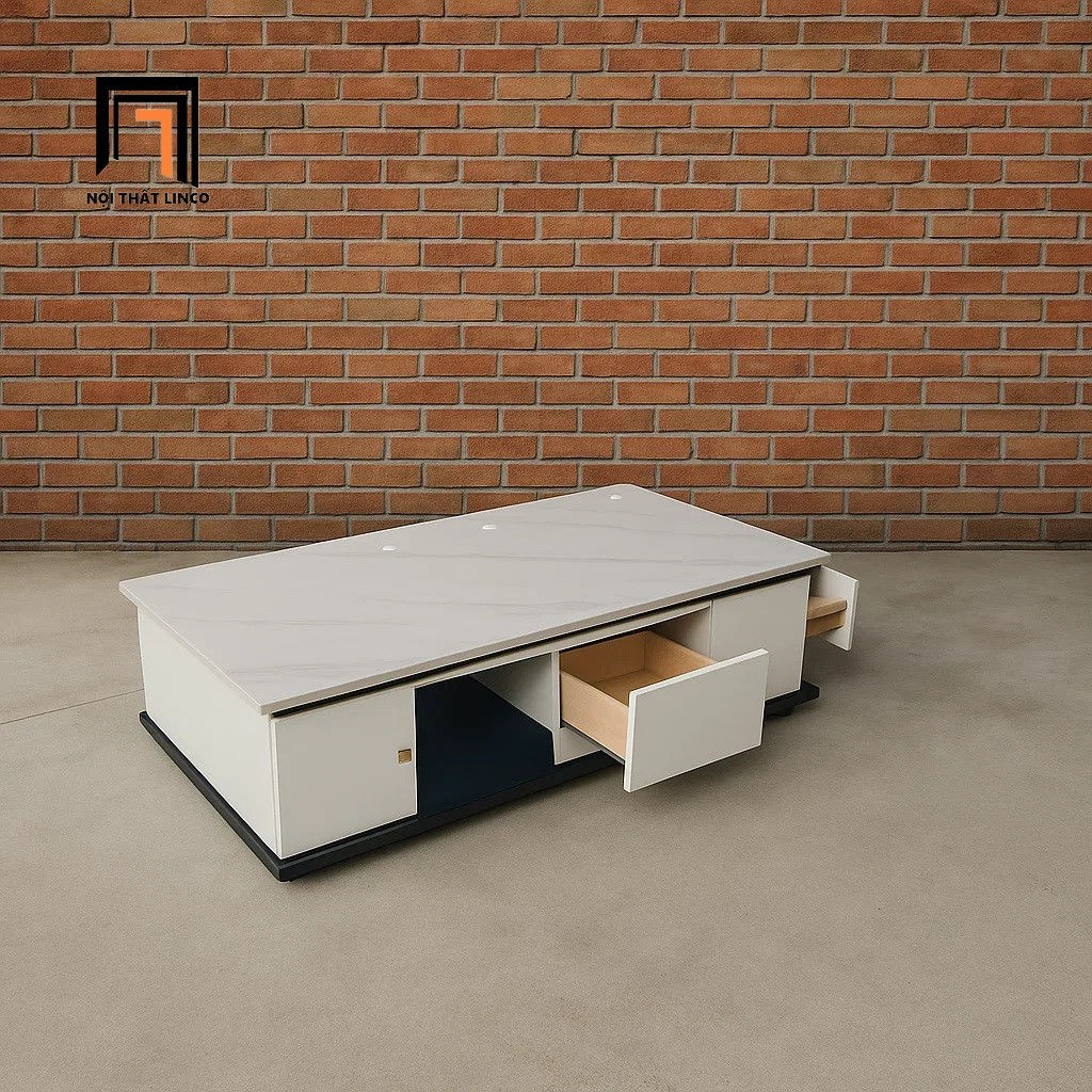 Bàn sofa mặt đá trắng 1m BTPK83 Slater 2 hộc kéo nhỏ gọn