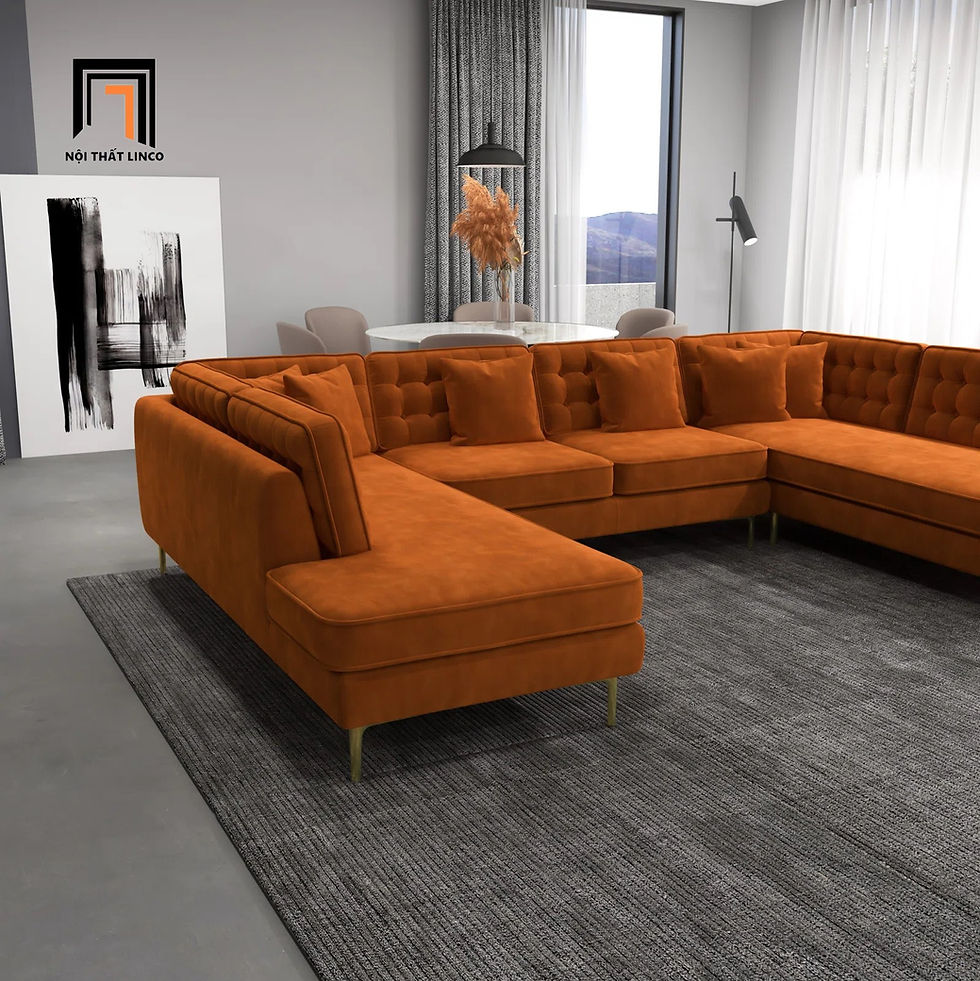 Hình thu nhỏ: Set ghế sofa U 3m2 UT19 Tyne màu cam vải nhung cao cấp