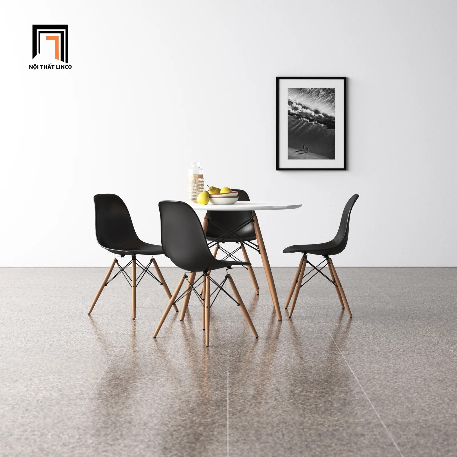 Set bàn ăn tròn 4 ghế nhựa đen 3-OC4-GCF1-B2 chung cư