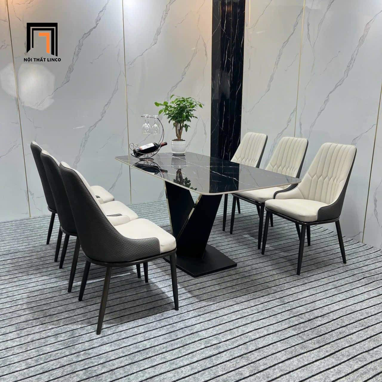 Set bàn ăn 6 chỗ ngồi 3-BAD6-G32-B12 mặt đá ceramic đen