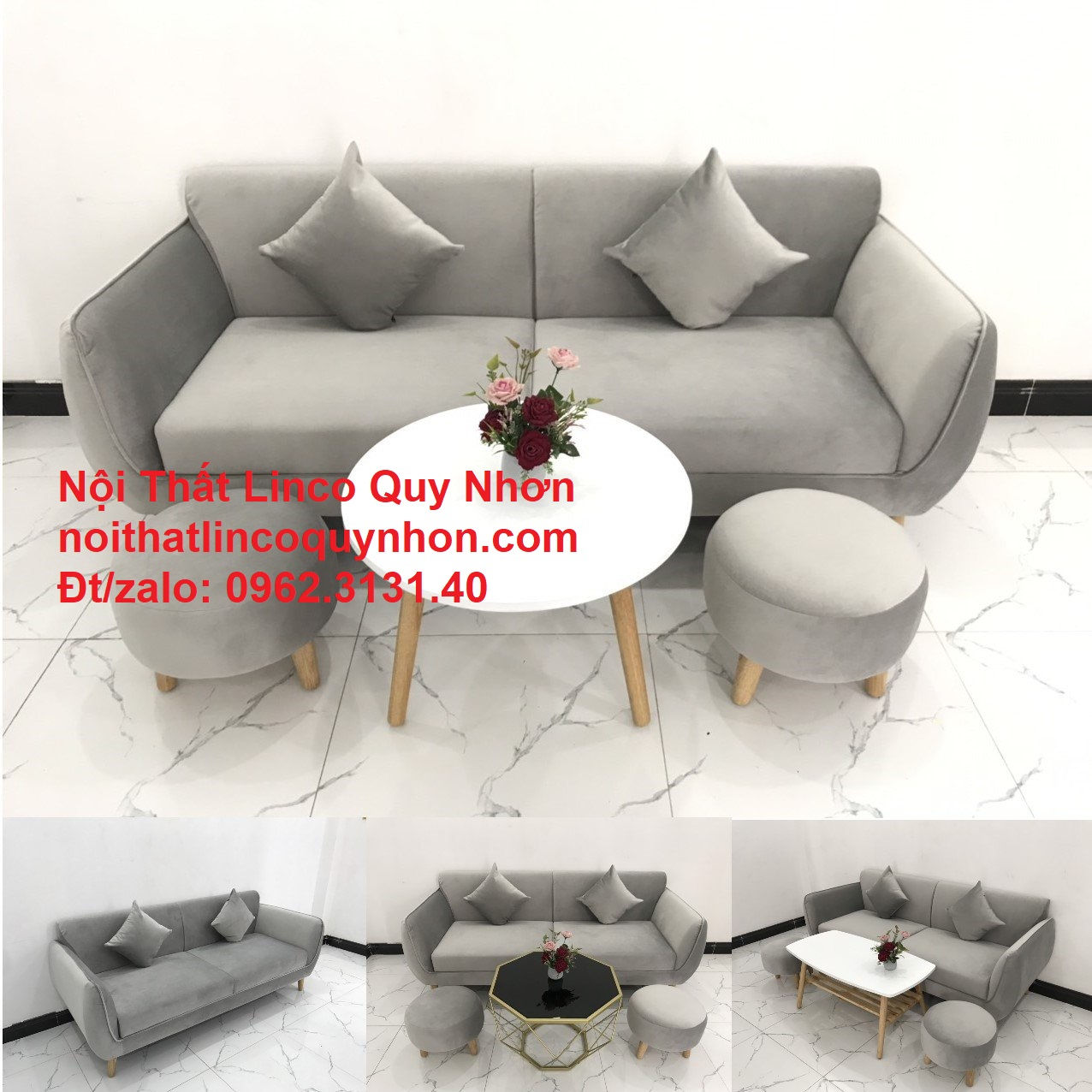 Bộ ghế sofa băng BB 1m9 màu xám trắng cho chung cư