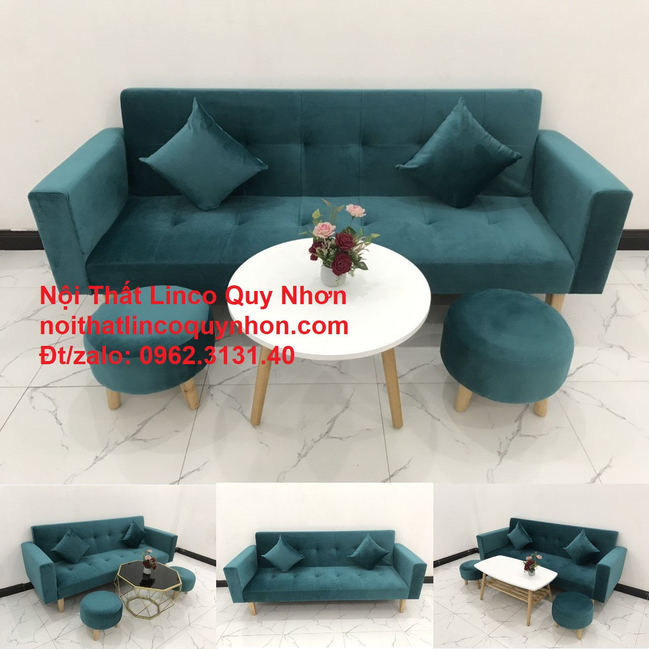 Ghế sofa bed giường nằm 2m mini nhỏ xanh lá cây đậm