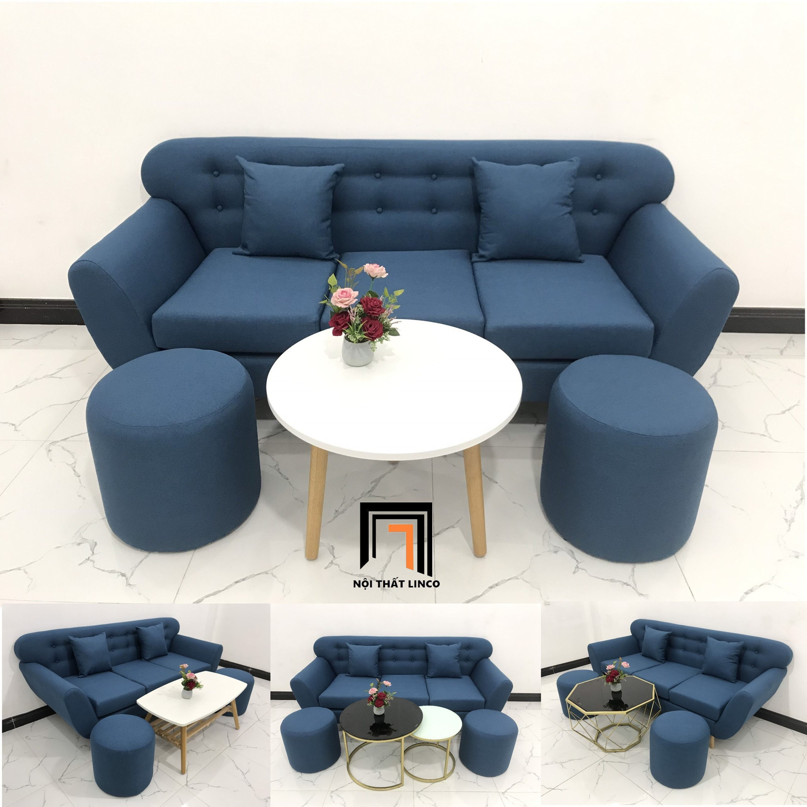 bộ ghế sofa xanh dương