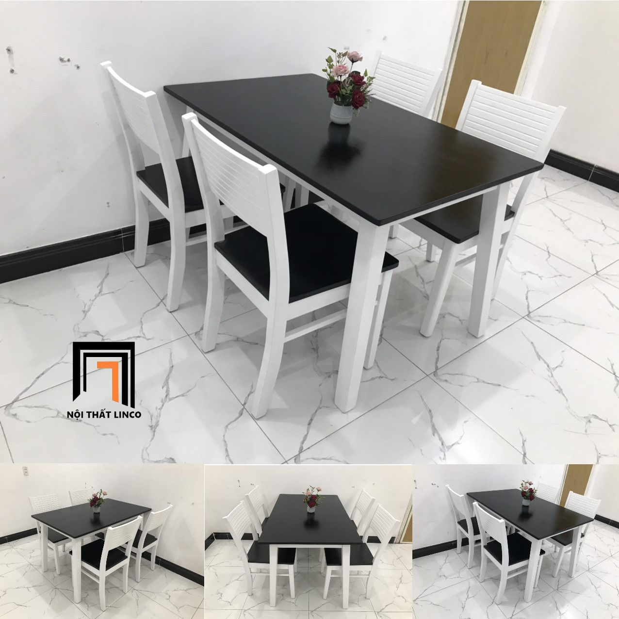Bộ bàn ăn hiện đại 4-KH4-G7-B108-dentrang giá rẻ dài 1m2