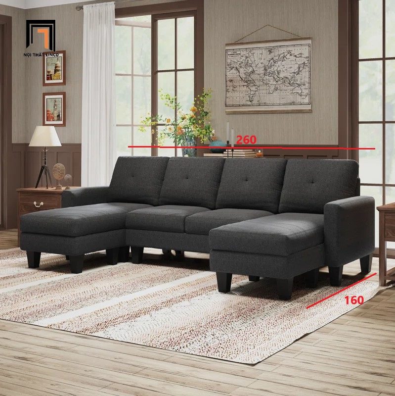 Hình thu nhỏ: Bộ ghế sofa chữ U vải nỉ xám đen UT27 Eilean 2m6 giá rẻ