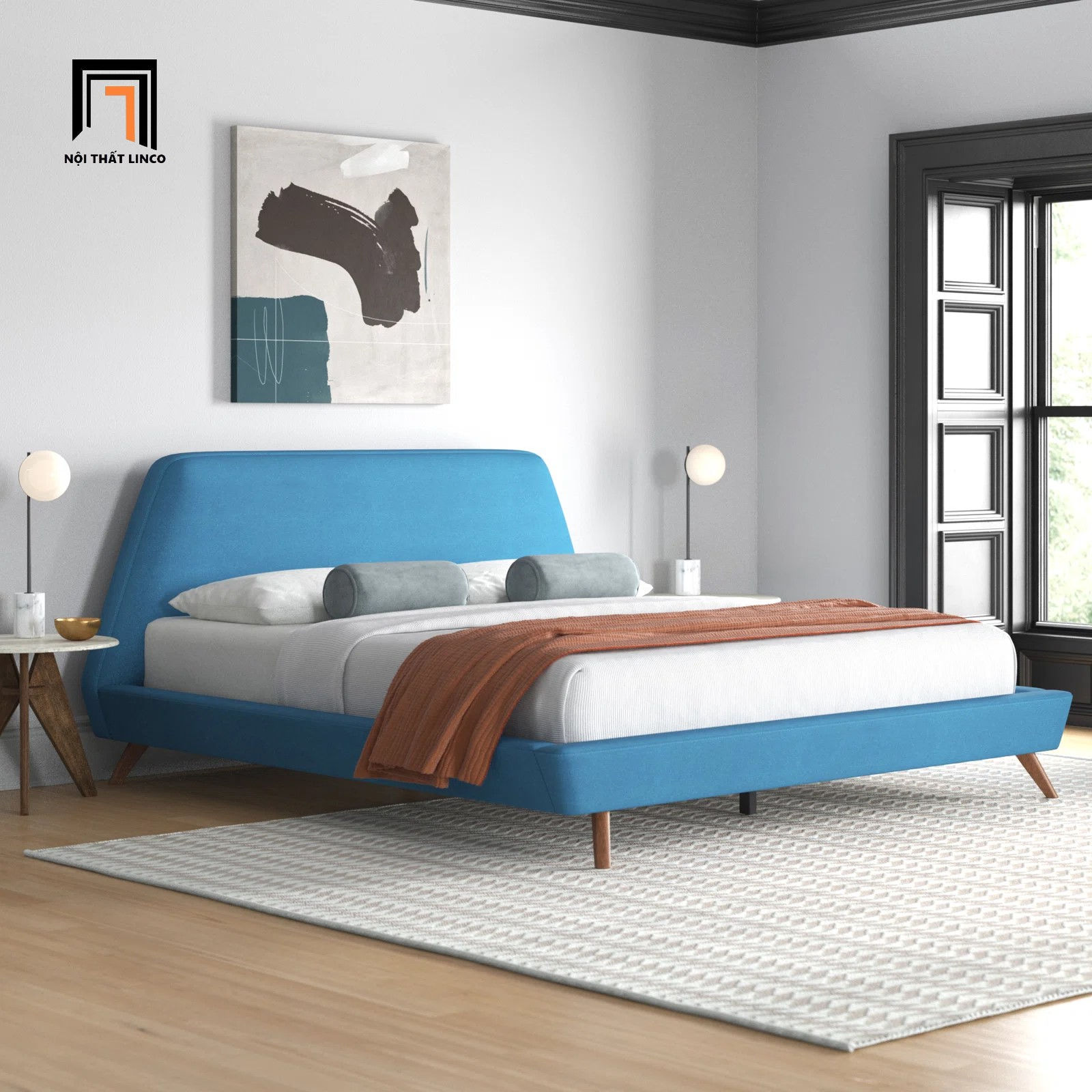 Giường ngủ chung cư GN24 Corrigan 1m6 x 2m xanh dương