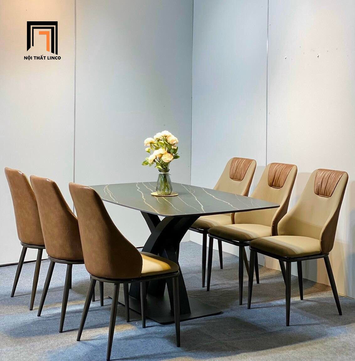 Set bàn ăn 6 ghế ngồi hiện đại 42-BAD6-G28-B2 mặt đá đen