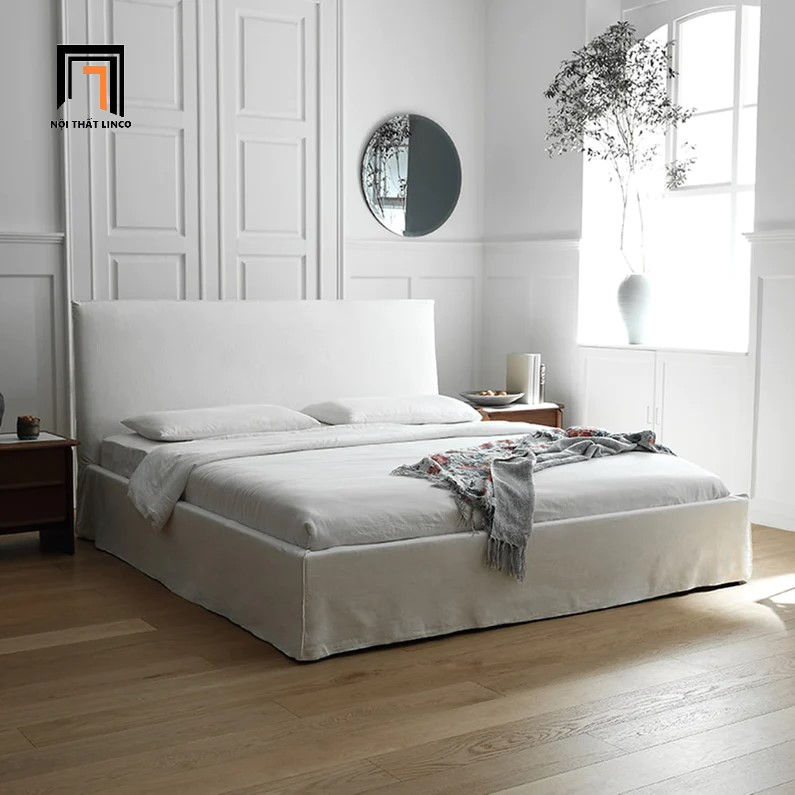 Hình thu nhỏ: Giường ngủ bọc vải xám trắng GN55 Evan cho chung cư đẹp