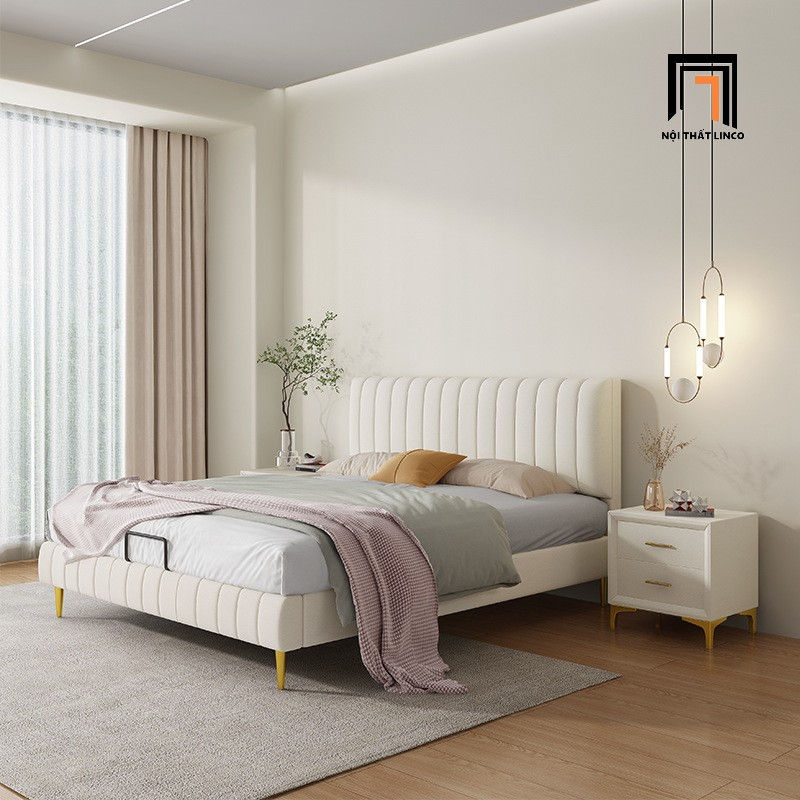 Hình thu nhỏ: Giường ngủ da PVC mềm GN97 Perrot chống trầy trắng kem