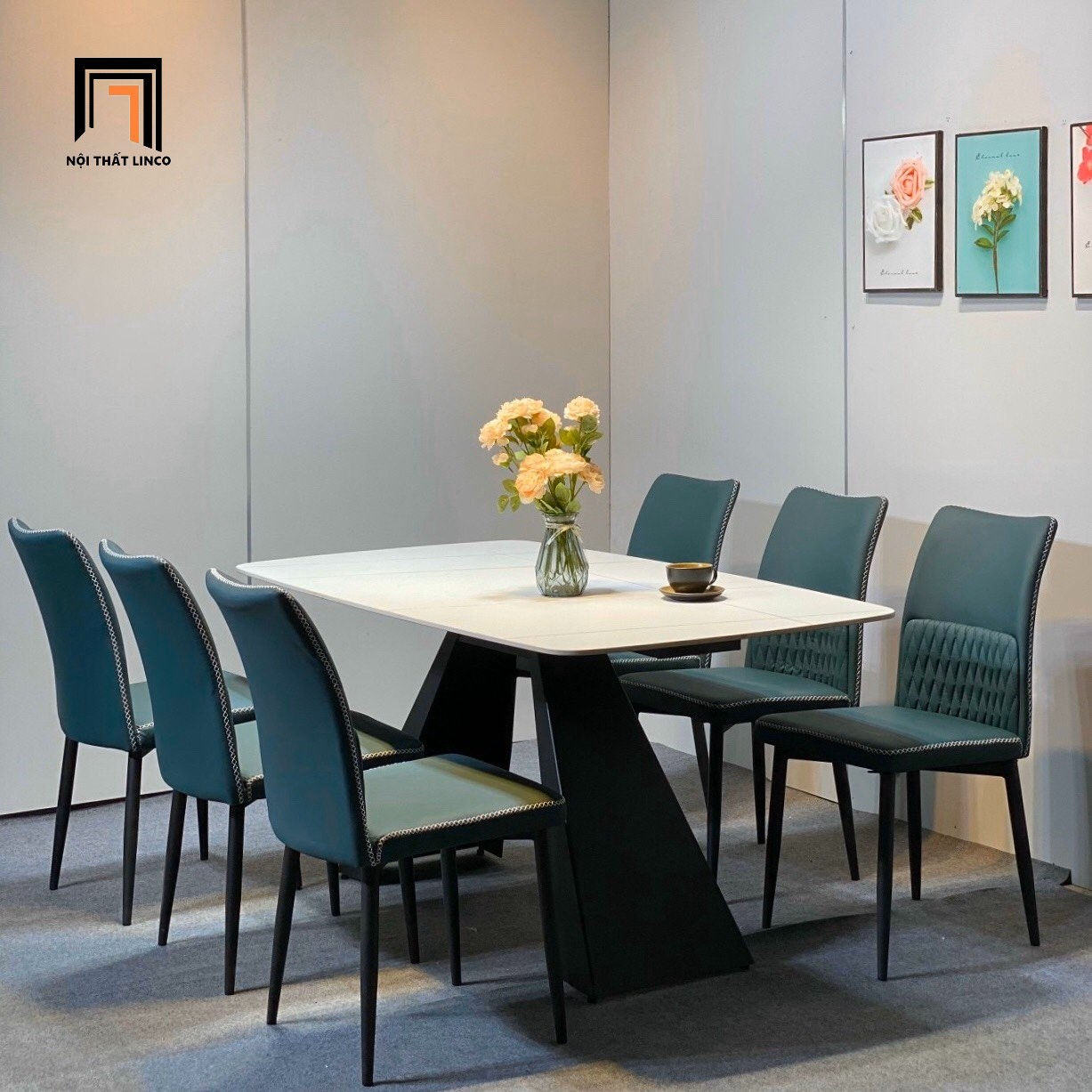 Bộ bàn ăn 6 ghế ngồi sang trọng 39-BAD6-G17-B5 mặt đá