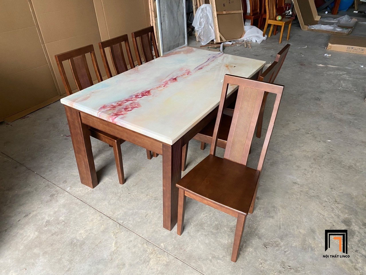 Bộ bàn ăn chữ nhật 6 ghế gỗ GF5-BAD6-G309-B353 dài 1m6