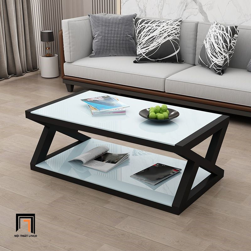 Hình thu nhỏ: Bàn trà mặt kính đen 1m x 50 BSF2 Trestle khung chân Z