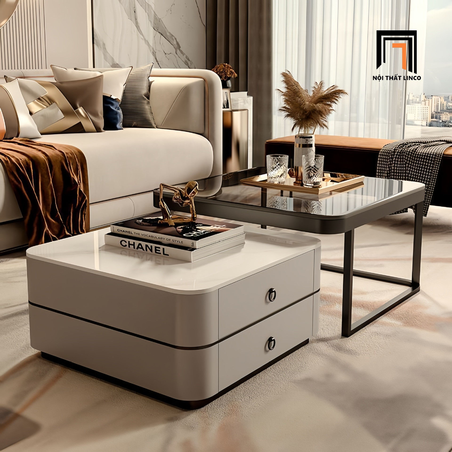 Cặp bàn sofa phòng khách chung cư BSF74 Wakan hiện đại