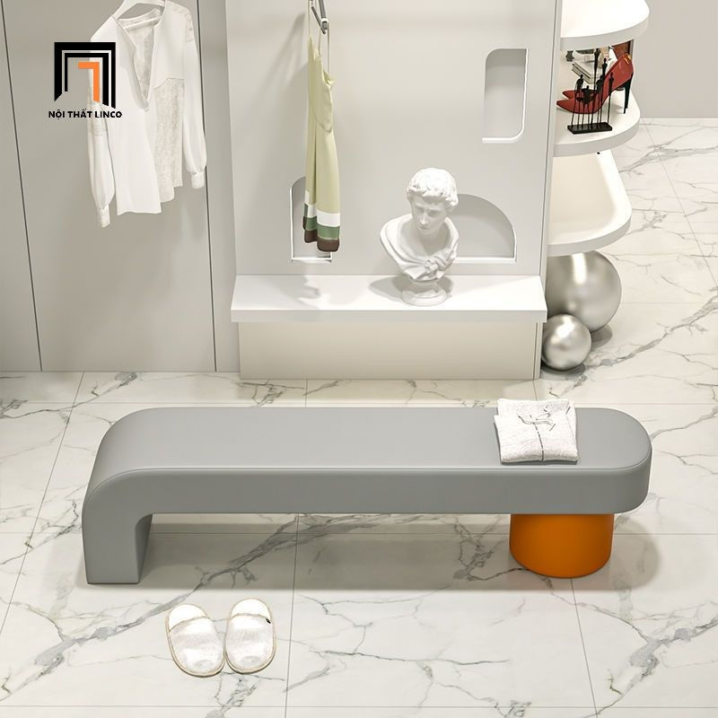 Hình thu nhỏ: Ghế sofa bench xinh xắn SB16 Quebec da Pu cho shop tiệm