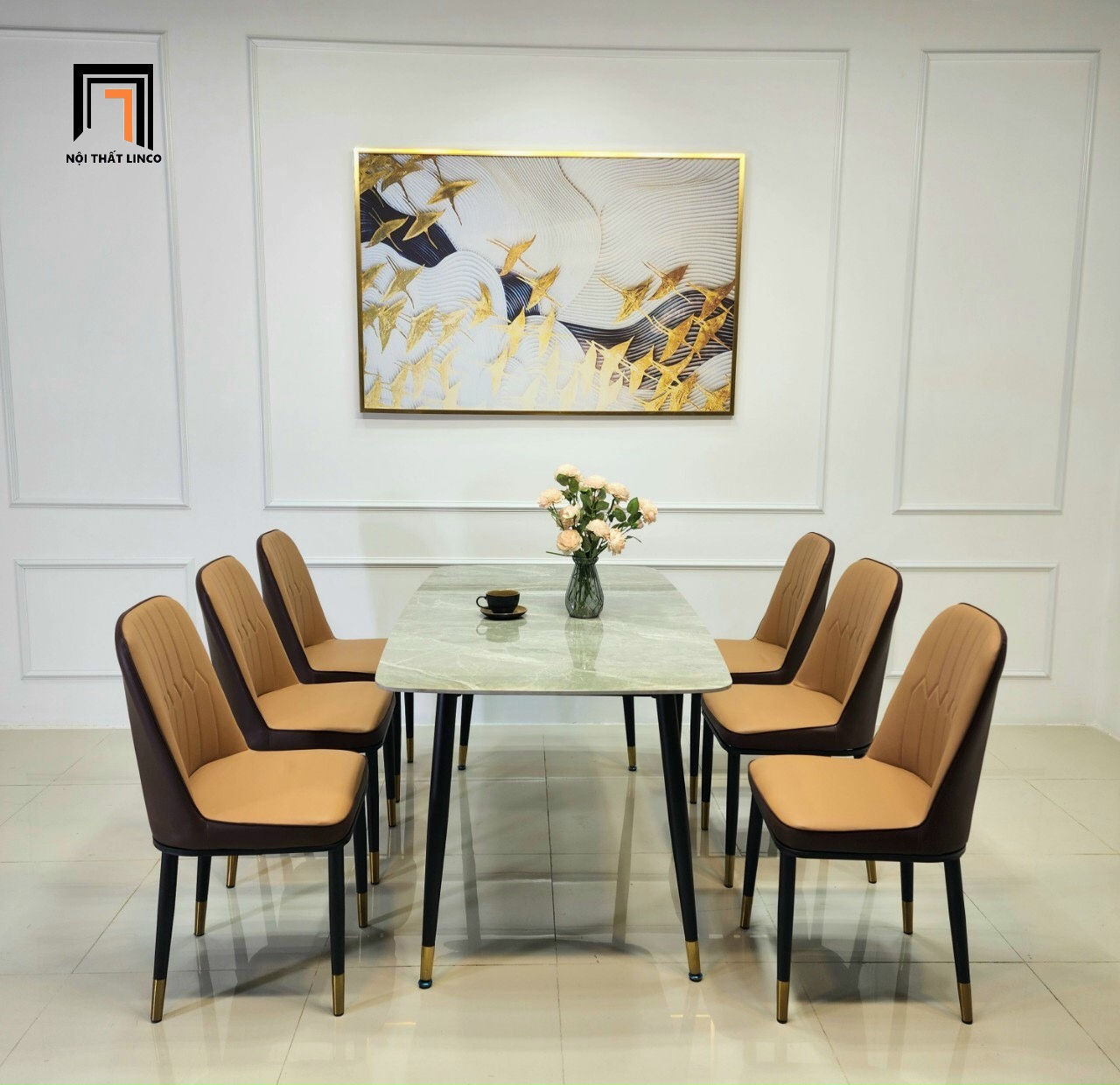 Bộ bàn ăn 6 chỗ mặt đá ceramic 36-BAD6-G2-B67 giá rẻ