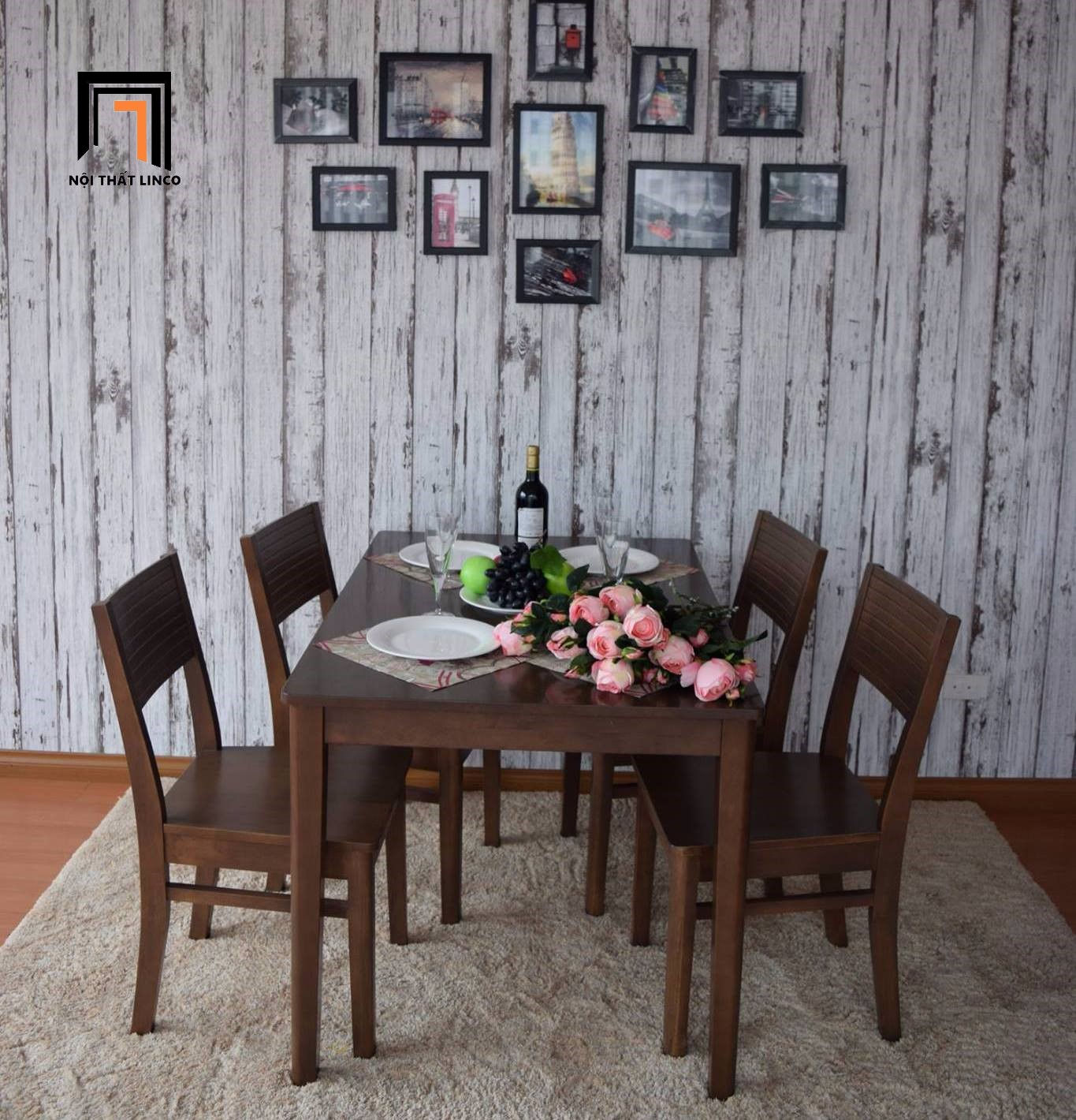 Bộ bàn ghế ăn xinh xắn 28-KH4-G07-B108 màu gỗ óc chó