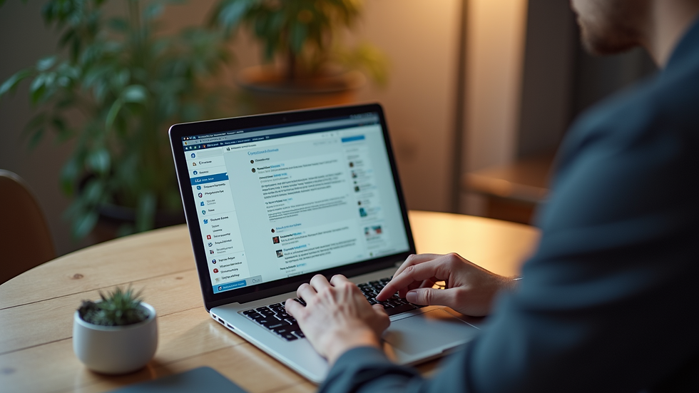 High angle view of a social media manager scheduling posts on a laptop